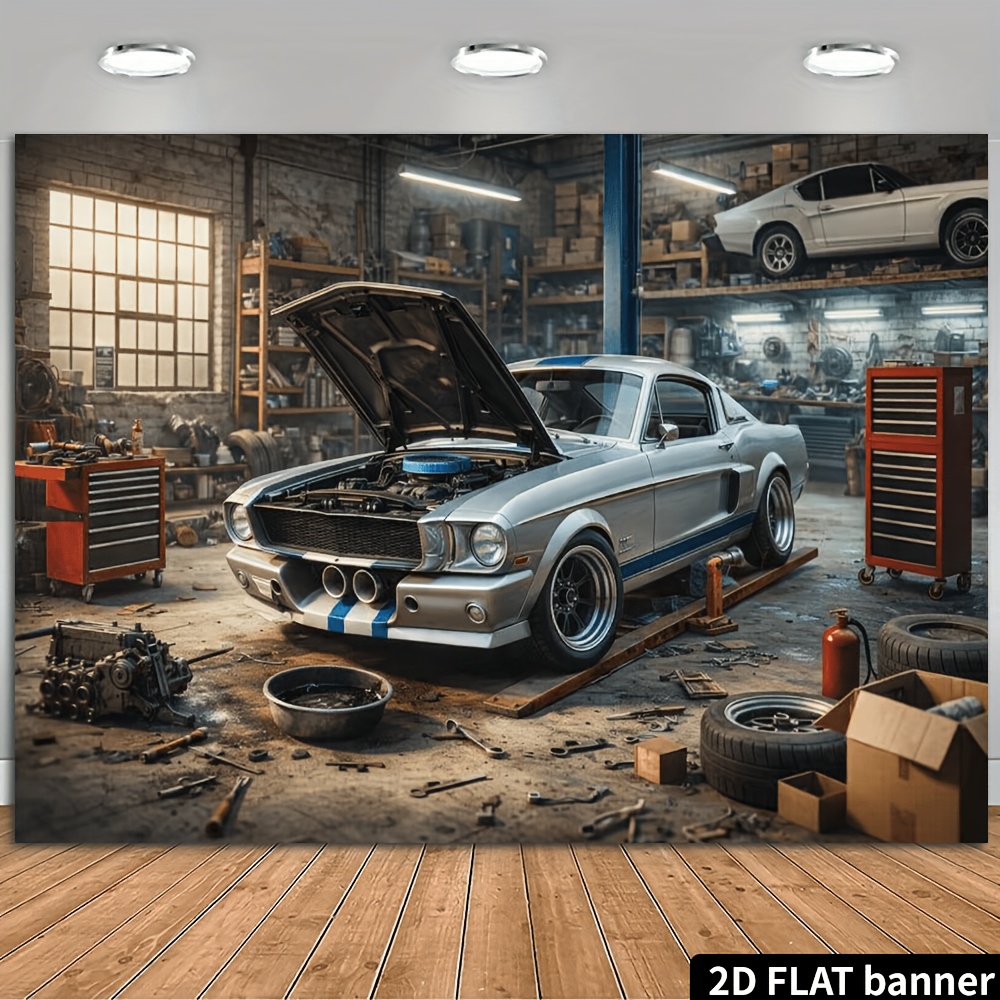 Auto Repair Shop Background - Tło z tkaniny: dwuwymiarowa, retro warsztat
