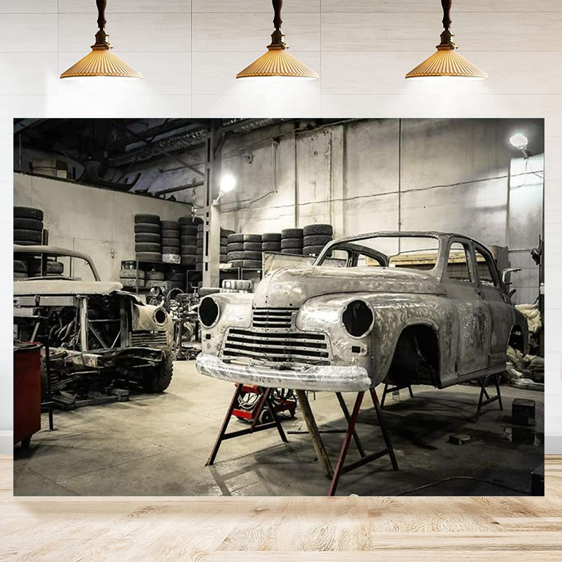 Auto Repair Shop Background - Warsztat Samochodowy Opony Światła Fotografia Tła